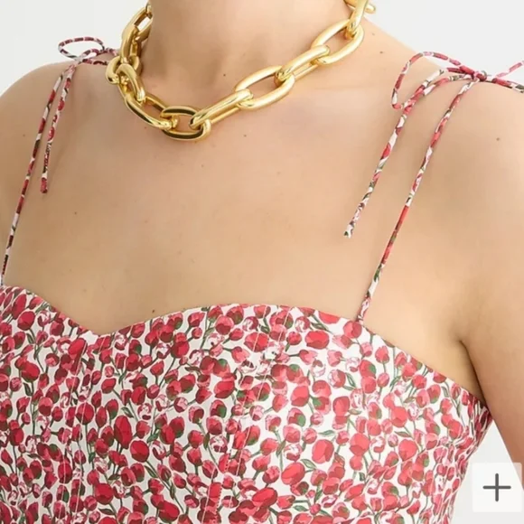 J. Crew Red Roses Cropped Bustier Peplum Top in Eliza Liberty Fabric - Picture 2 of 13